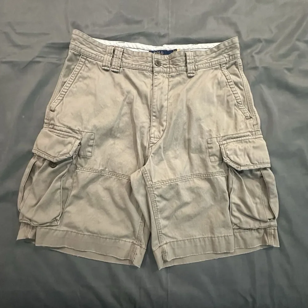Polo Ralph Lauren Cargo Shorts Mens 36 Khaki Twill Pocket Beige Y2K Heavyweight